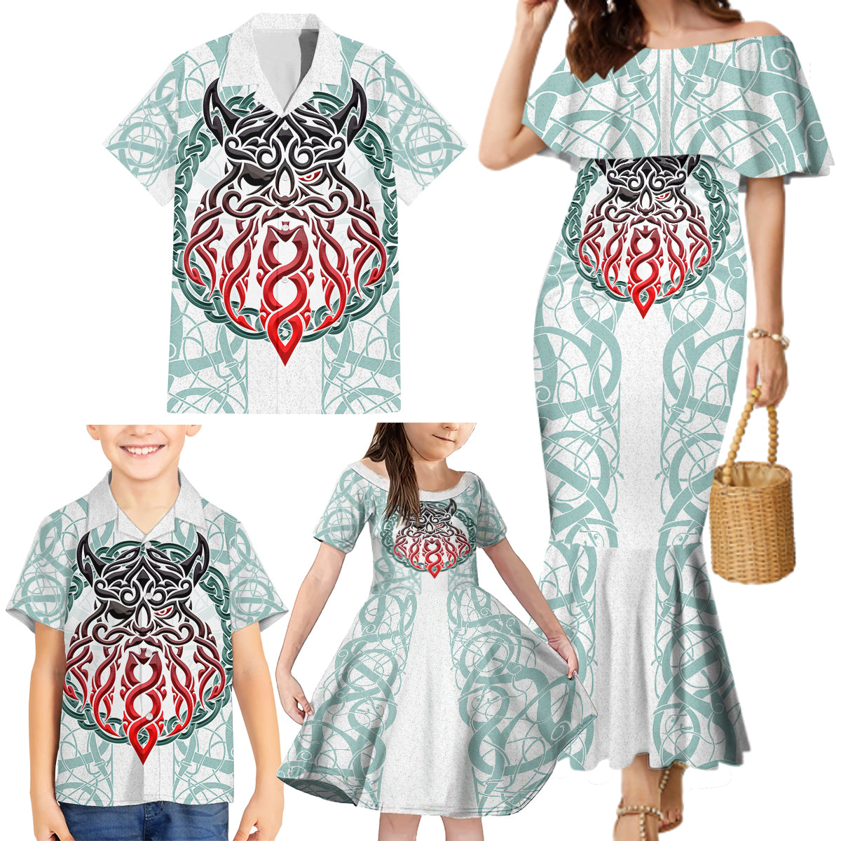 Vking Odin Family Matching Mermaid Dress and Hawaiian Shirt God Of Asgard - Wonder Print Shop