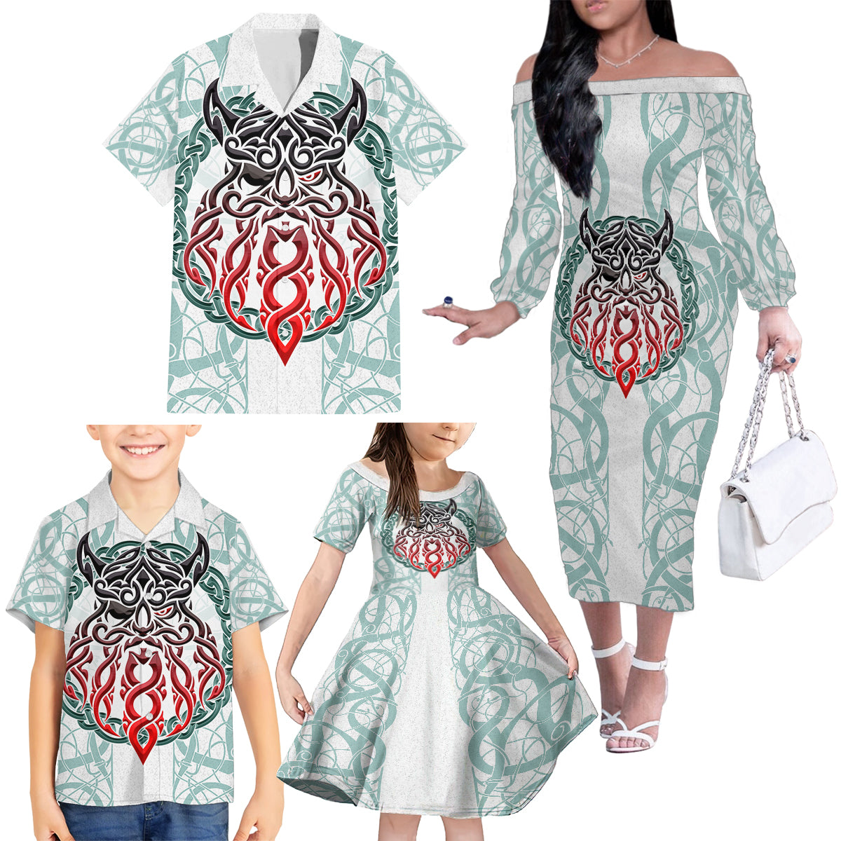 Vking Odin Family Matching Off Shoulder Long Sleeve Dress and Hawaiian Shirt God Of Asgard - Wonder Print Shop