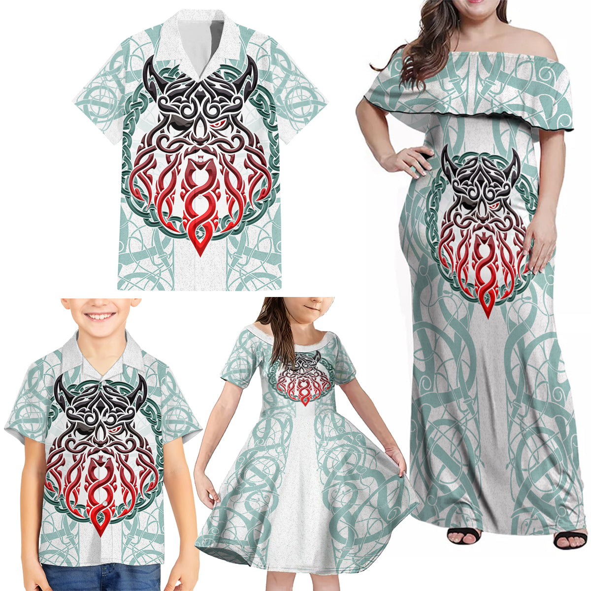 Vking Odin Family Matching Off Shoulder Maxi Dress and Hawaiian Shirt God Of Asgard - Wonder Print Shop