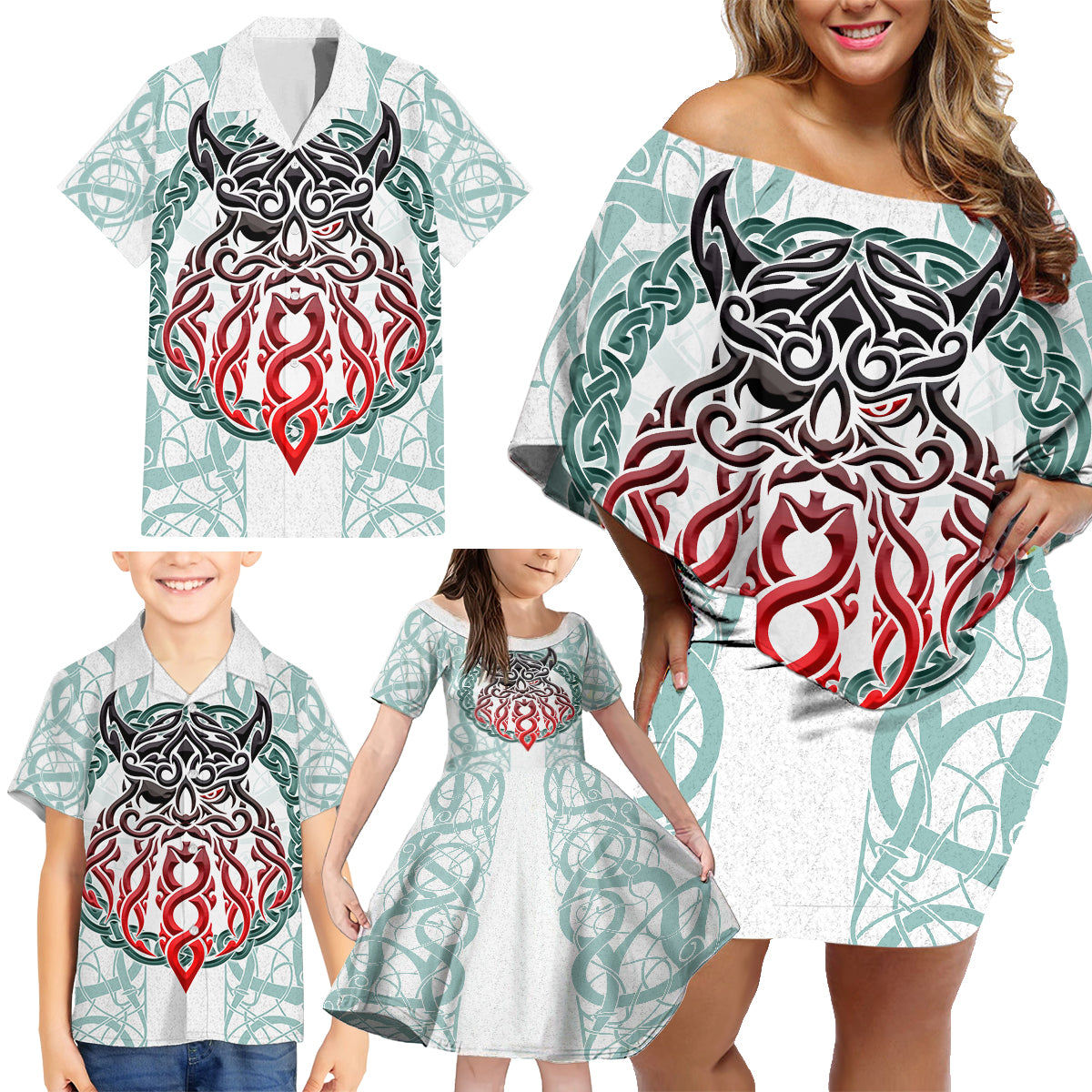 Vking Odin Family Matching Off Shoulder Short Dress and Hawaiian Shirt God Of Asgard - Wonder Print Shop