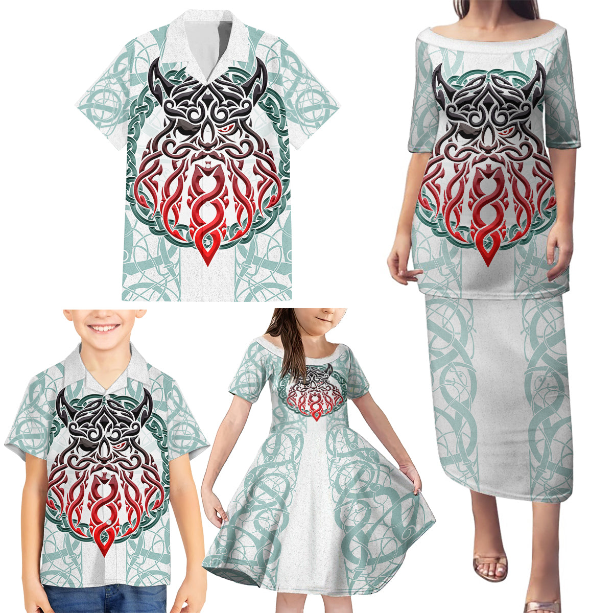 Vking Odin Family Matching Puletasi Dress and Hawaiian Shirt God Of Asgard - Wonder Print Shop