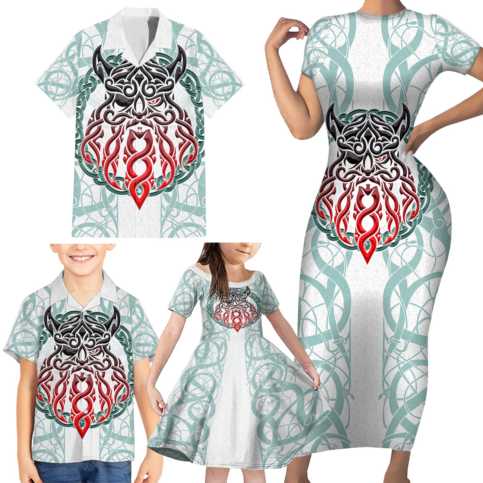 Vking Odin Family Matching Short Sleeve Bodycon Dress and Hawaiian Shirt God Of Asgard - Wonder Print Shop