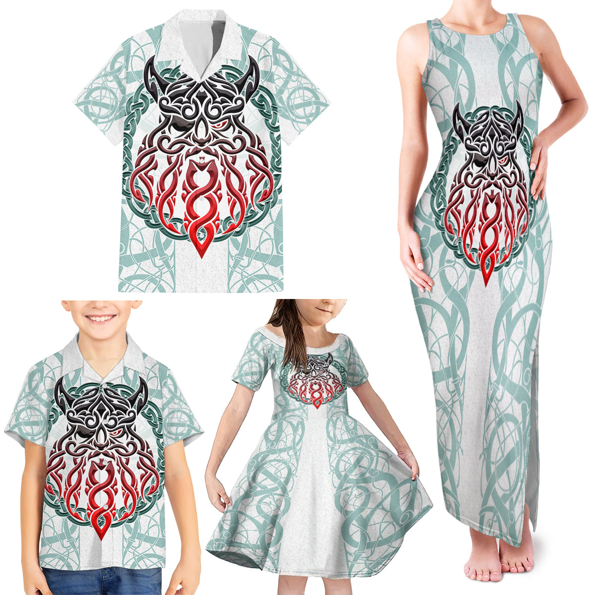 Vking Odin Family Matching Tank Maxi Dress and Hawaiian Shirt God Of Asgard - Wonder Print Shop