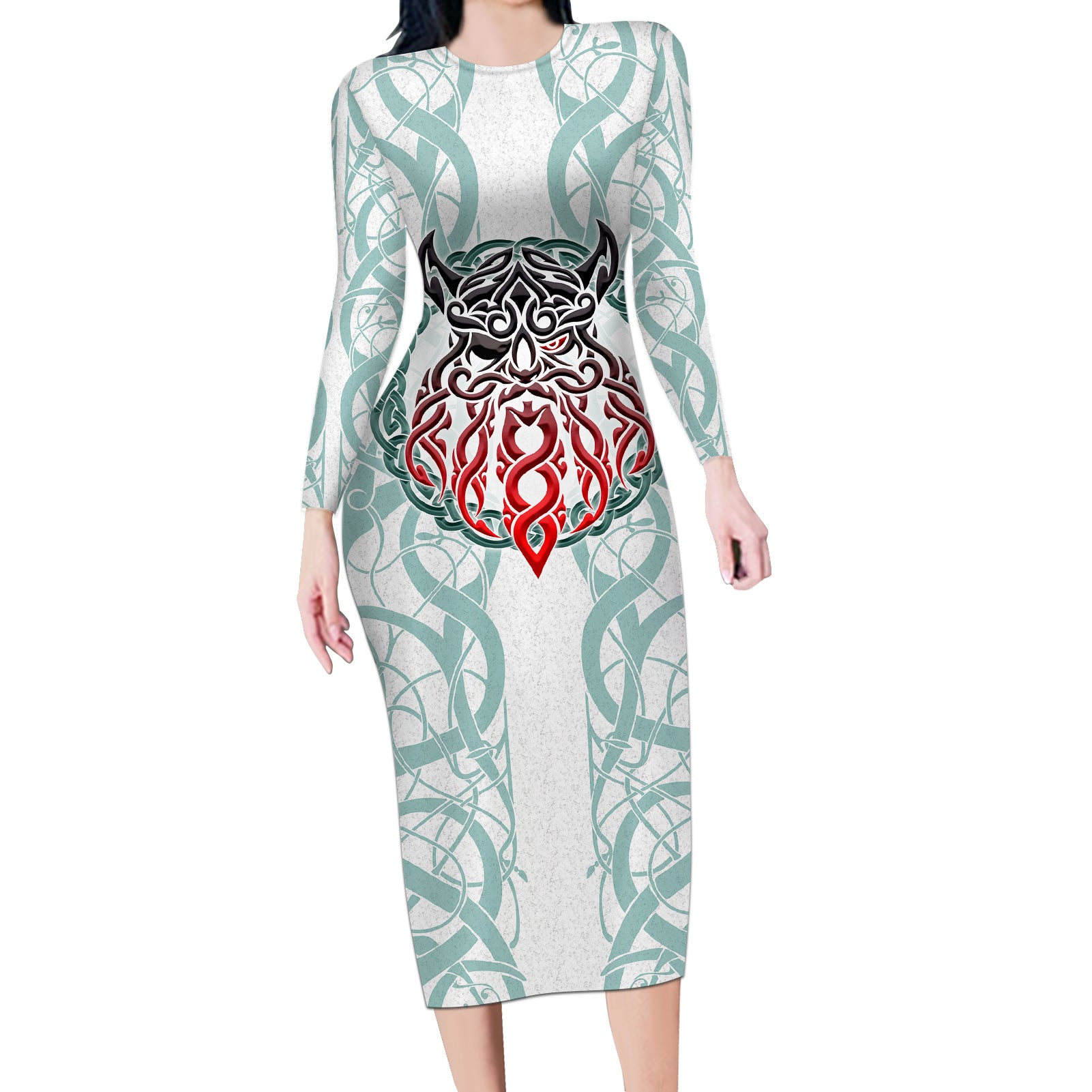 Vking Odin Long Sleeve Bodycon Dress God Of Asgard - Wonder Print Shop