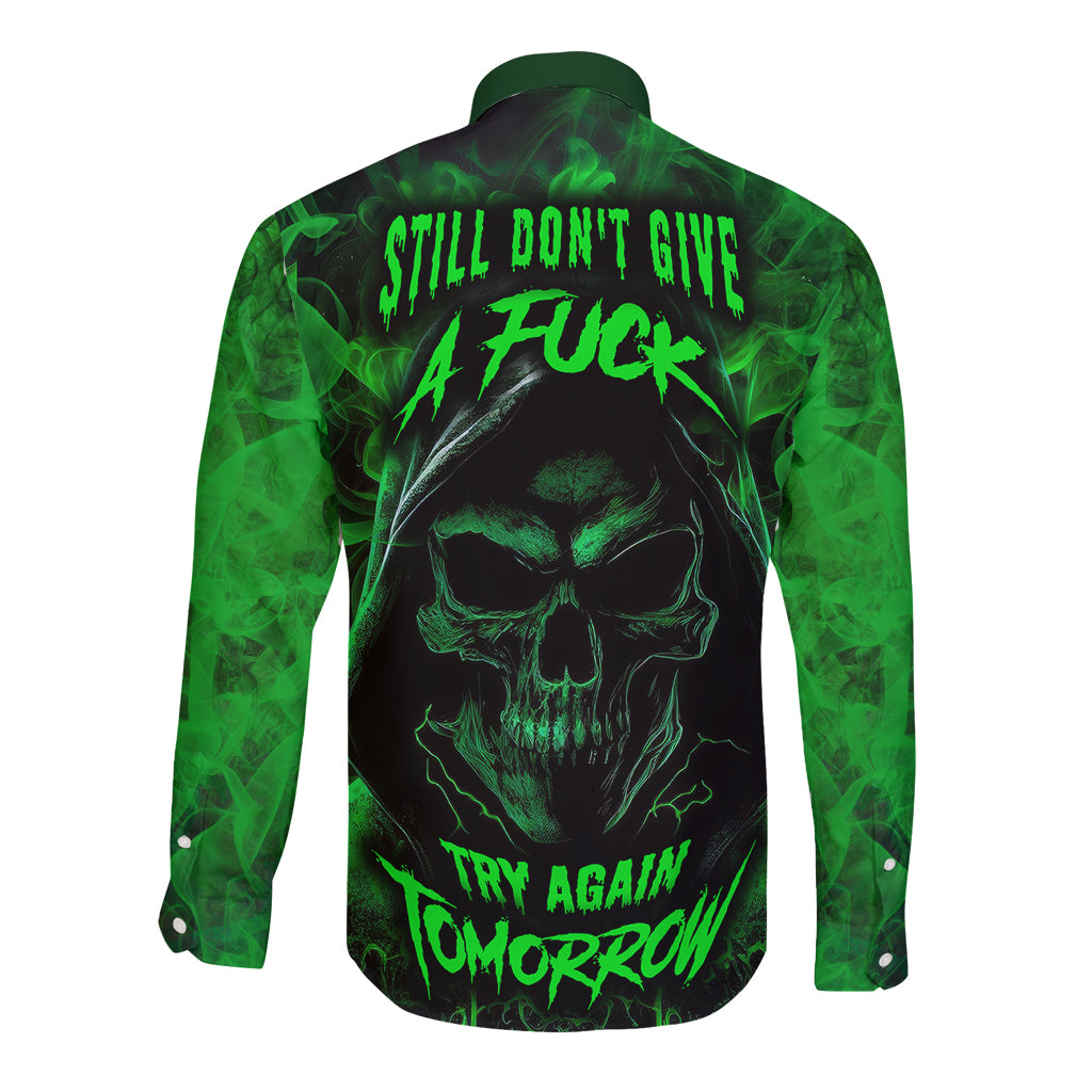 Skull Long Sleeve Button Shirt Try Again Tomorrow - Wonder Print Shop