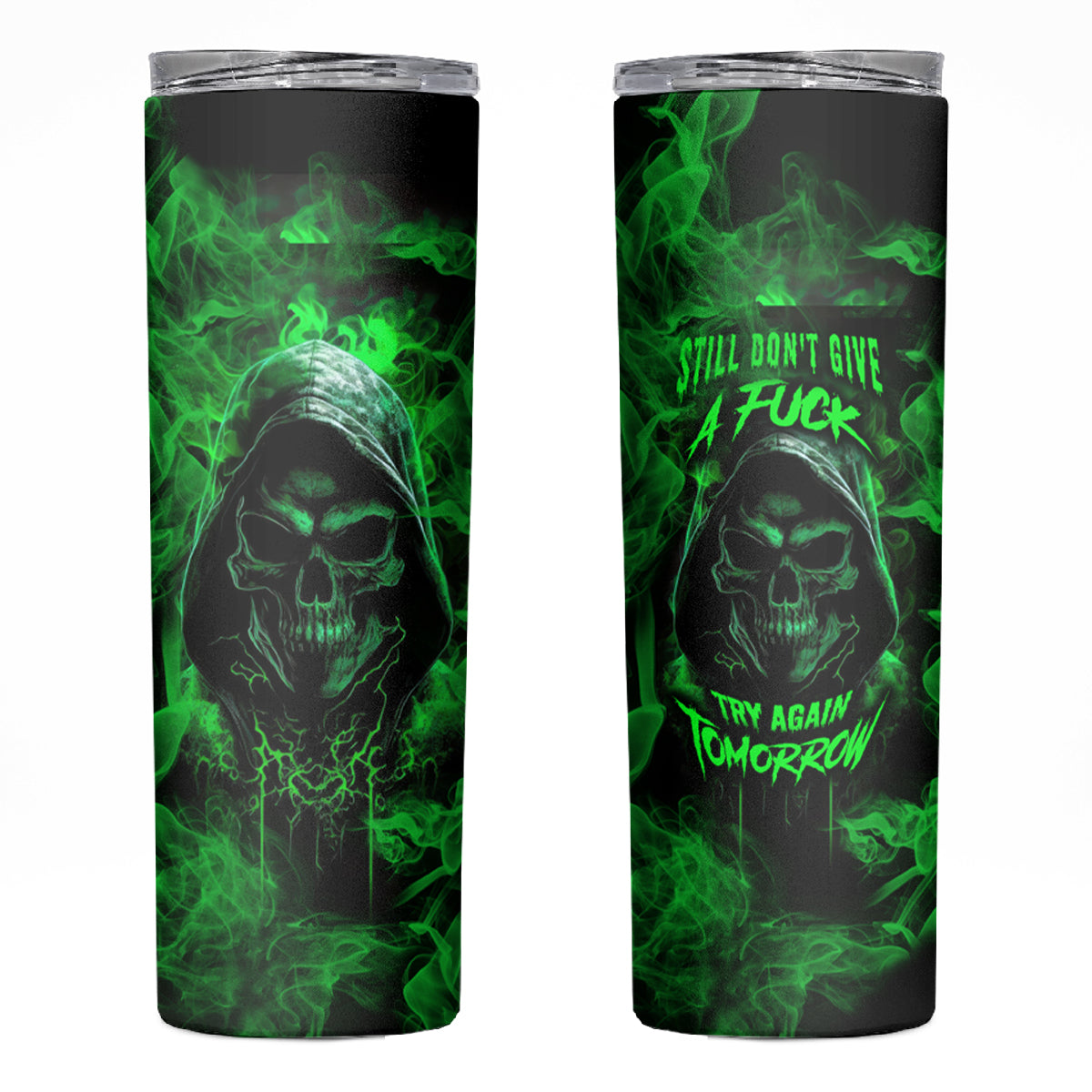 Skull Skinny Tumbler Try Again Tomorrow