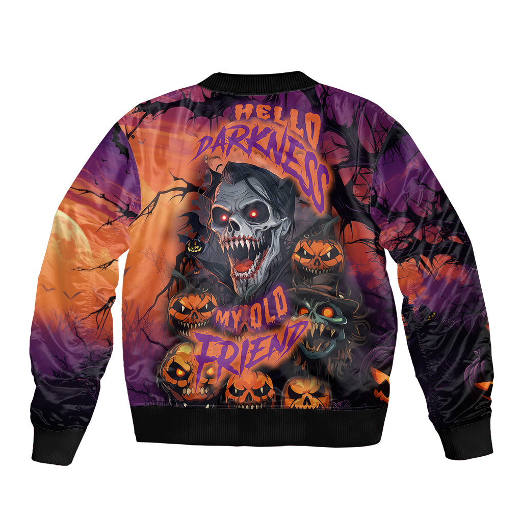 Unisex multicolor Halloween bomber jacket with skull graphic, ribbed collar and cuffs