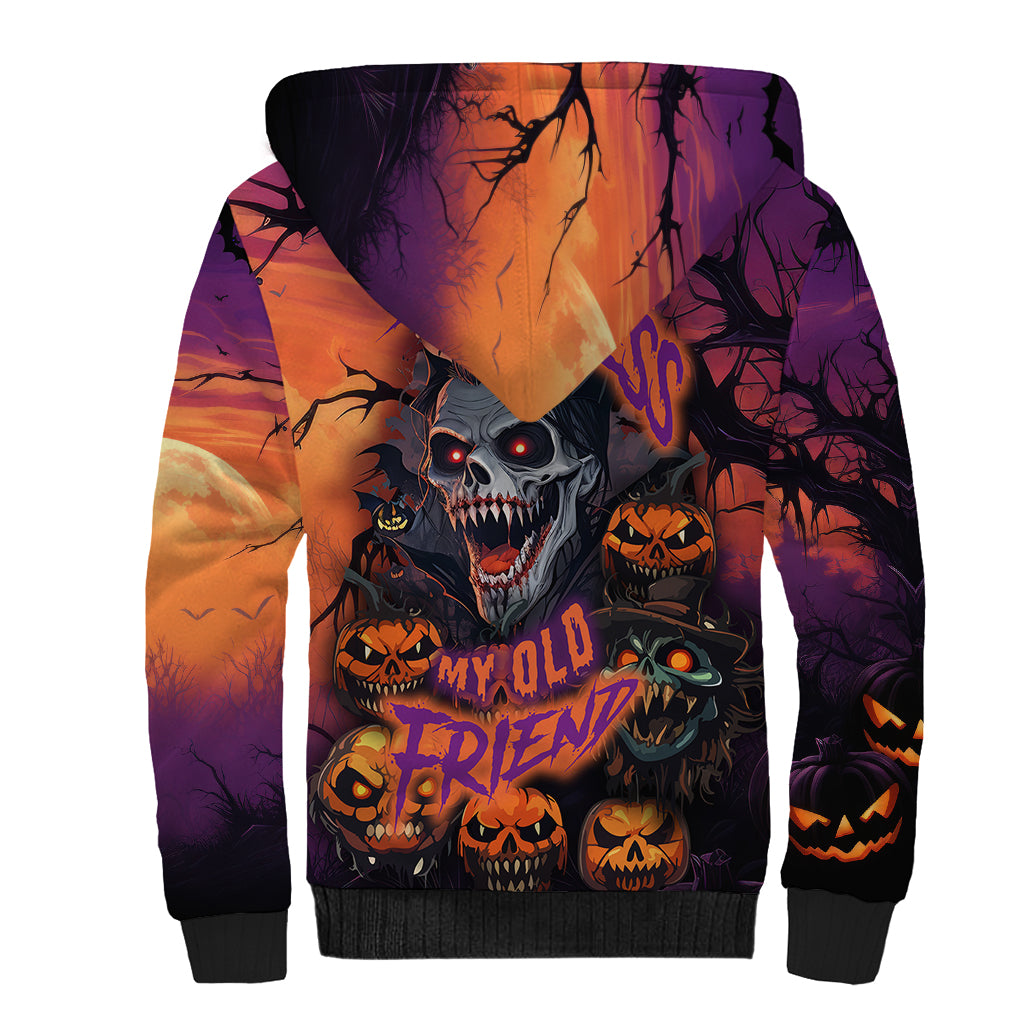 Halloween Skull Sherpa Hoodie Hello Darkness My Old Friend - Wonder Print Shop