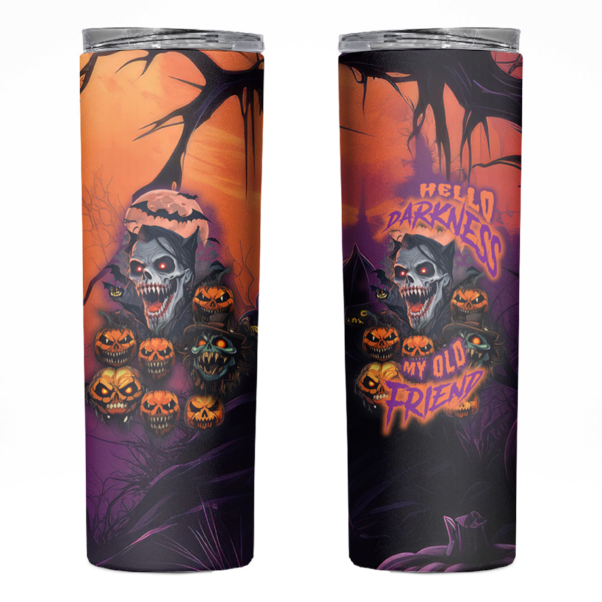 Halloween Skull Skinny Tumbler Hello Darkness My Old Friend