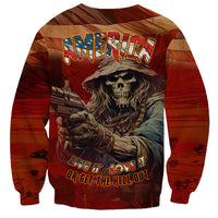 Unisex multicolor sweatshirt with back skull graphic and 'LOVE IT...' text, crew neck