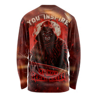 Red long-sleeve shirt with skull hood graphic and 'My Inner Serial Killer' text