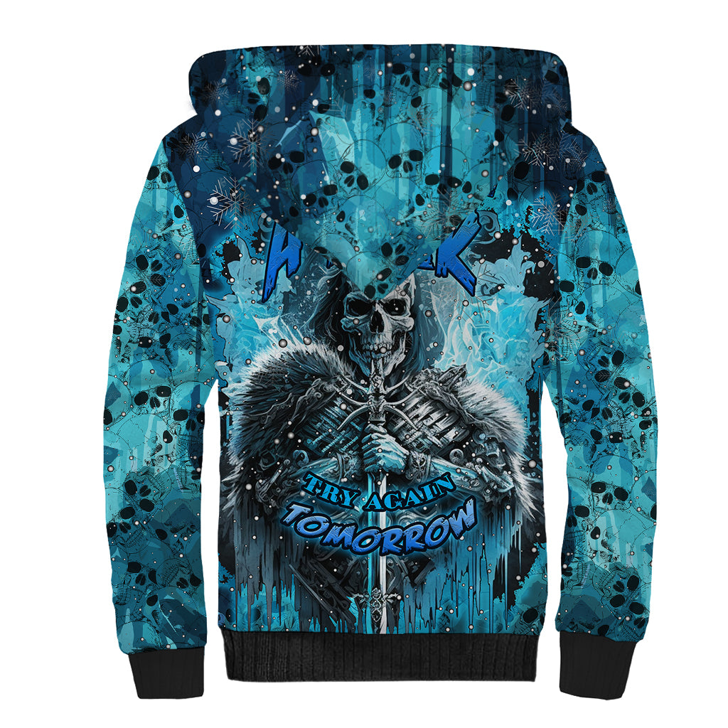 Skull Sherpa Hoodie Try Again Tomorrow - Wonder Print Shop