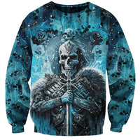Unisex teal skull sweatshirt, long sleeves, front skeleton skull face graphic