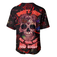 Red and black skull graphic baseball jersey, buttoned collar