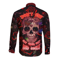 Long-sleeve button shirt with skull graphic and DON'T CRY lettering
