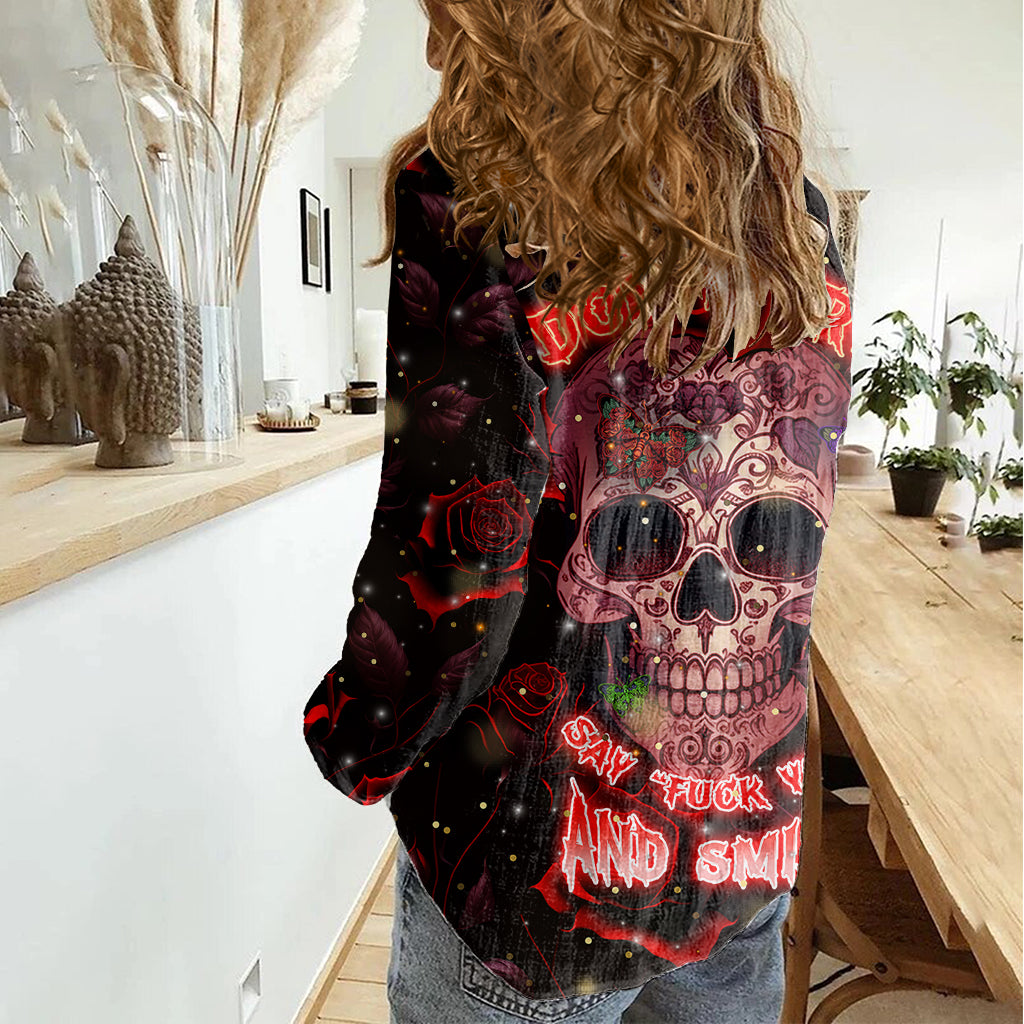 dont-cry-skull-women-casual-shirt