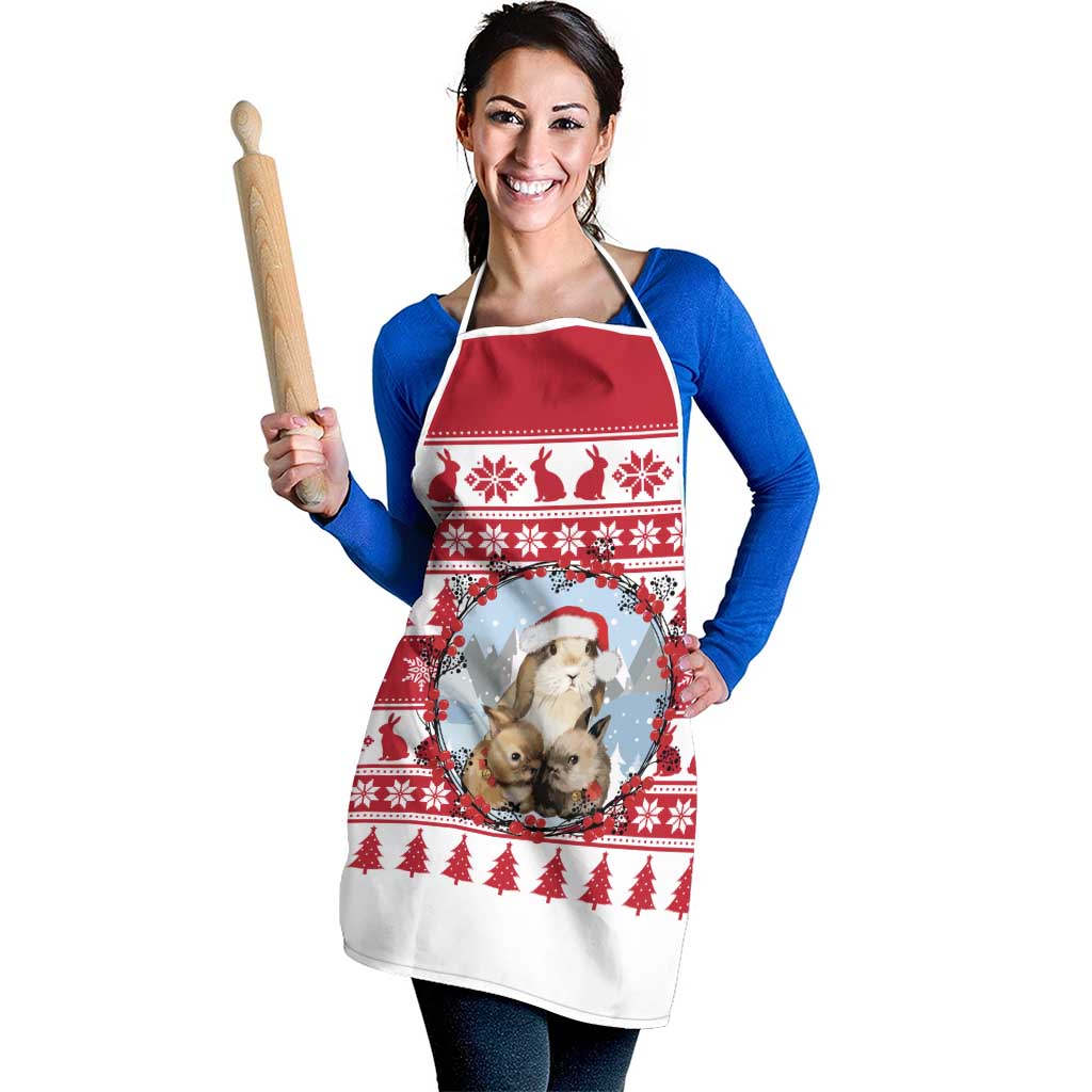 Christmas Santa Bunny Rabbits Apron Red White Tree Snowflake Pattern - Wonder Print Shop