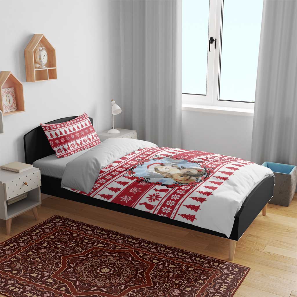 Christmas Santa Bunny Rabbits Bedding Set Red White Tree Snowflake Pattern - Wonder Print Shop