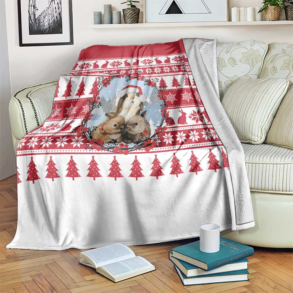 Christmas Santa Bunny Rabbits Blanket Red White Tree Snowflake Pattern - Wonder Print Shop
