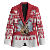 Christmas Santa Bunny Rabbits Blazer Red White Tree Snowflake Pattern - Wonder Print Shop