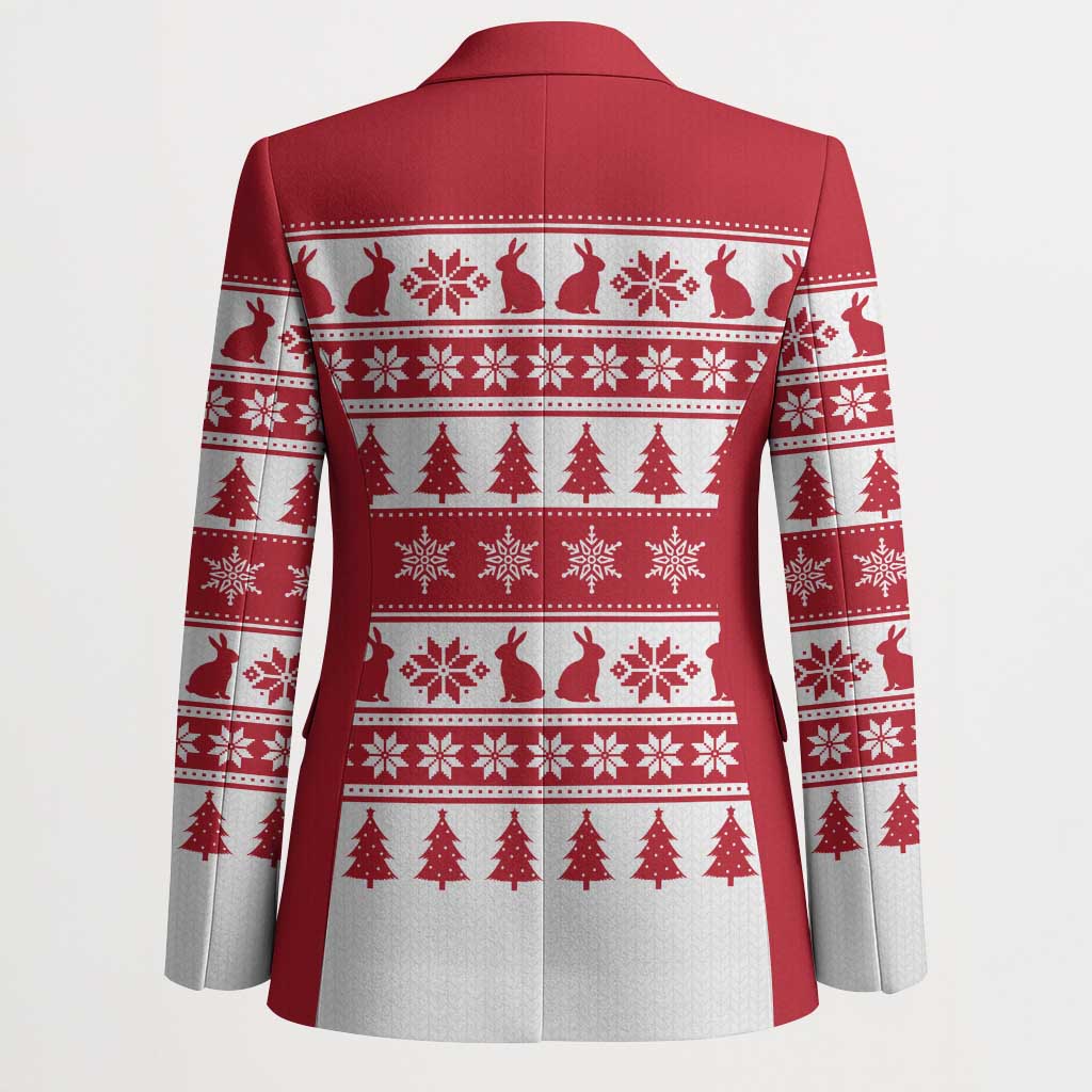 Christmas Santa Bunny Rabbits Blazer Red White Tree Snowflake Pattern - Wonder Print Shop