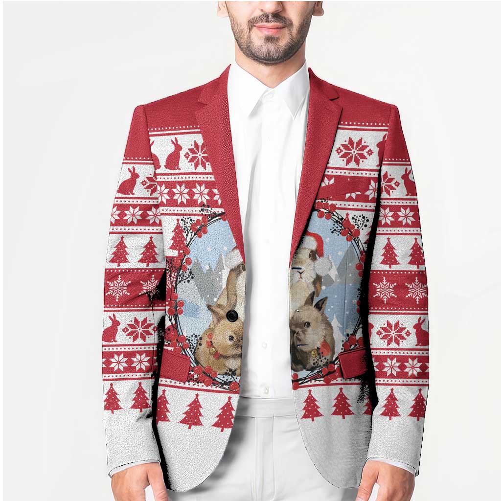 Christmas Santa Bunny Rabbits Blazer Red White Tree Snowflake Pattern - Wonder Print Shop