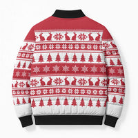 Christmas Santa Bunny Rabbits Bomber Puffer Jacket Red White Tree Snowflake Pattern - Wonder Print Shop