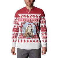Christmas Santa Bunny Rabbits Button Sweatshirt Red White Tree Snowflake Pattern - Wonder Print Shop