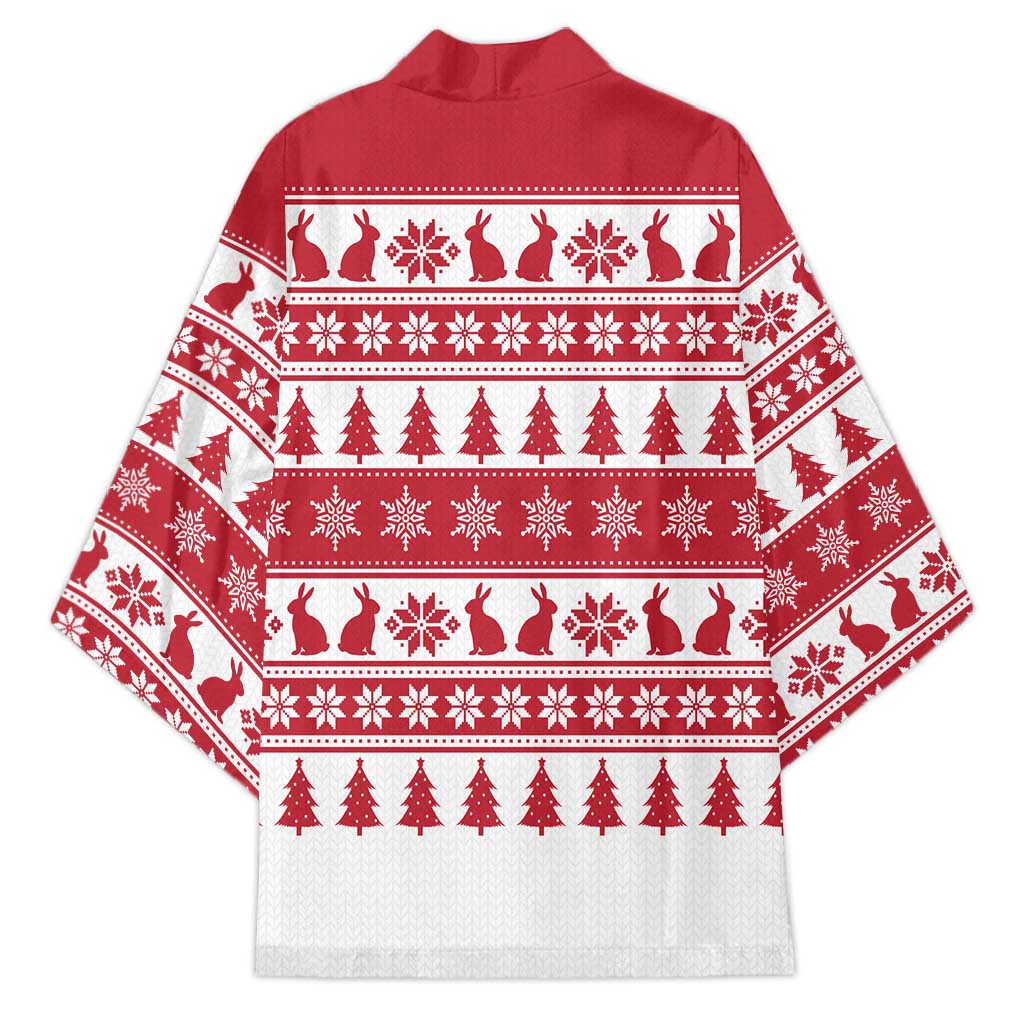 Christmas Santa Bunny Rabbits Kimono Red White Tree Snowflake Pattern - Wonder Print Shop