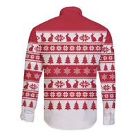 Christmas Santa Bunny Rabbits Long Sleeve Button Shirt Red White Tree Snowflake Pattern - Wonder Print Shop