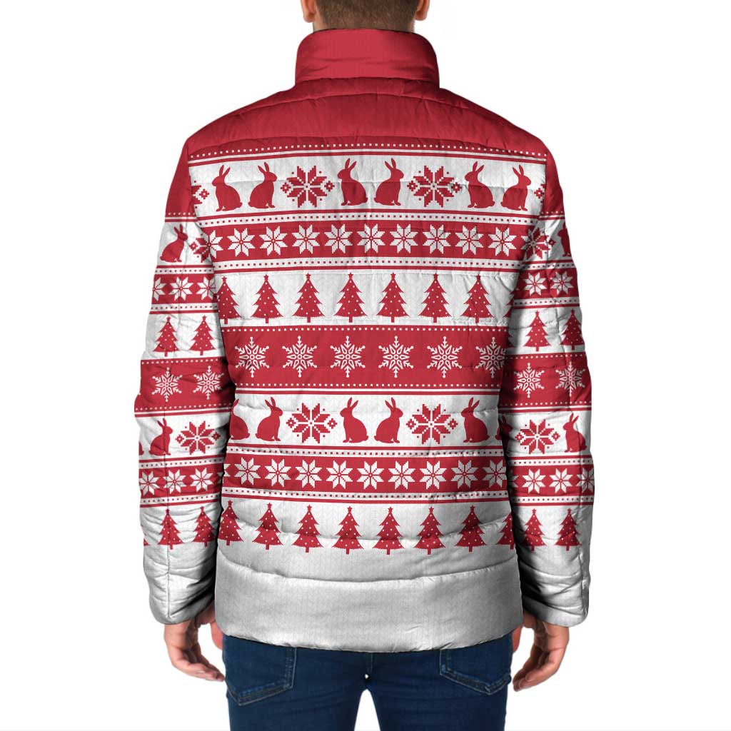 Christmas Santa Bunny Rabbits Padded Jacket Red White Tree Snowflake Pattern - Wonder Print Shop