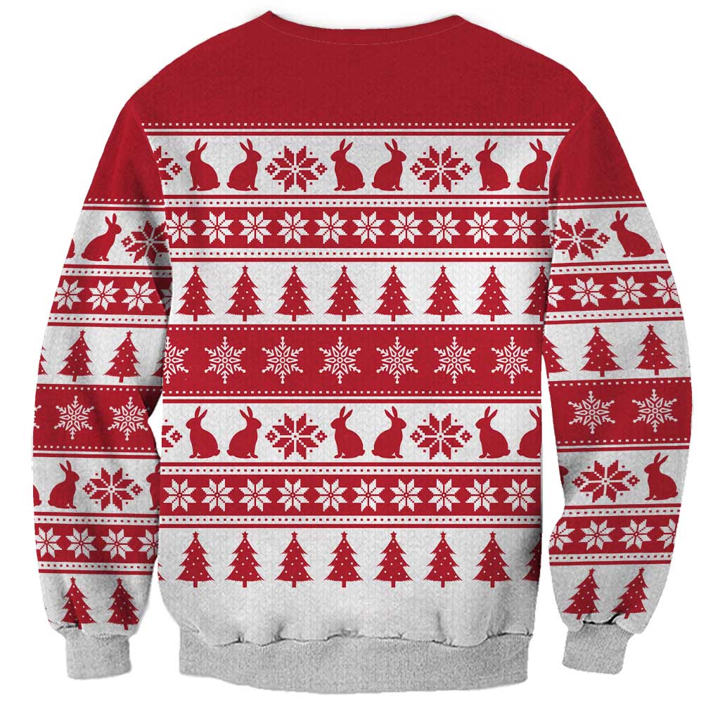 Christmas Santa Bunny Rabbits Sweatshirt Red White Tree Snowflake Pattern - Wonder Print Shop