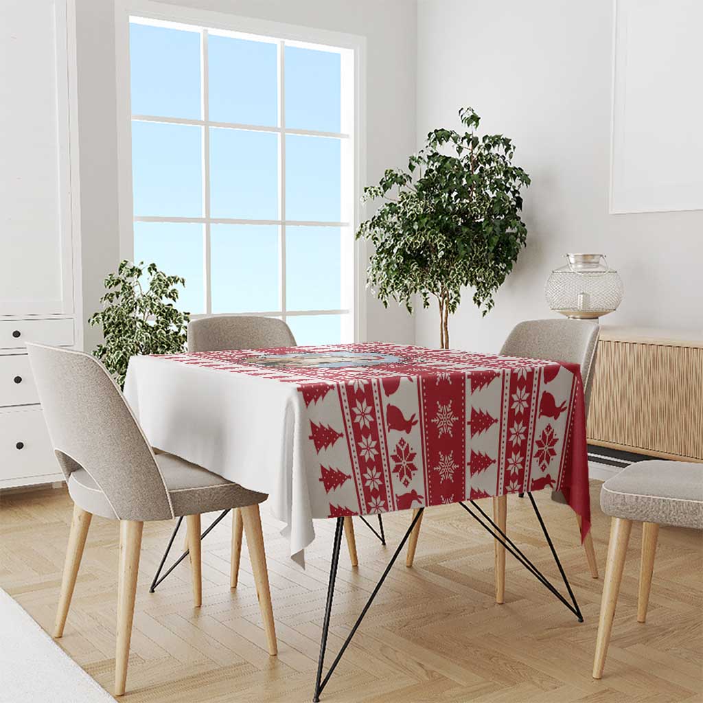 Christmas Santa Bunny Rabbits Tablecloth Red White Tree Snowflake Pattern - Wonder Print Shop