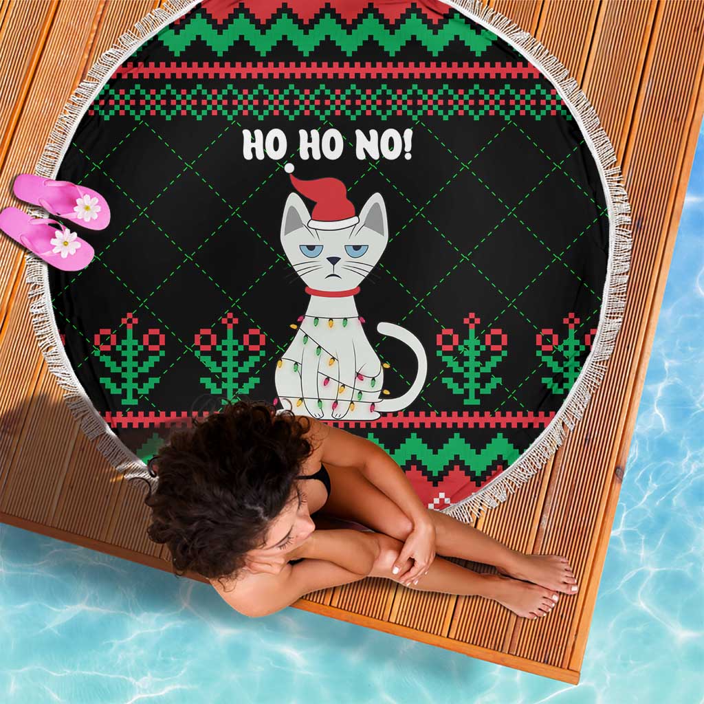 Christmas Cat Beach Blanket with Grumpy Cat in Santa Hat Holiday Lights - Wonder Print Shop