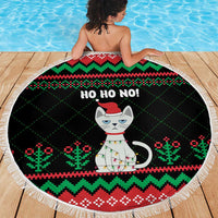 Christmas Cat Beach Blanket with Grumpy Cat in Santa Hat Holiday Lights - Wonder Print Shop