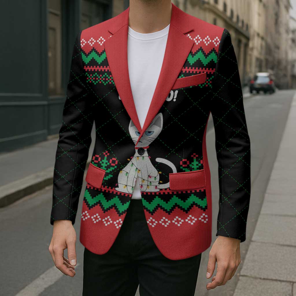 Christmas Cat Blazer with Grumpy Cat in Santa Hat Holiday Lights - Wonder Print Shop