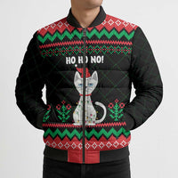 Christmas Cat Bomber Puffer Jacket with Grumpy Cat in Santa Hat Holiday Lights - Wonder Print Shop