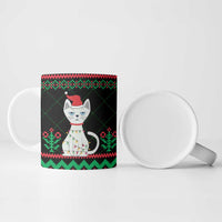 Christmas Cat Ceramic Mug with Grumpy Cat in Santa Hat Holiday Lights - Wonder Print Shop
