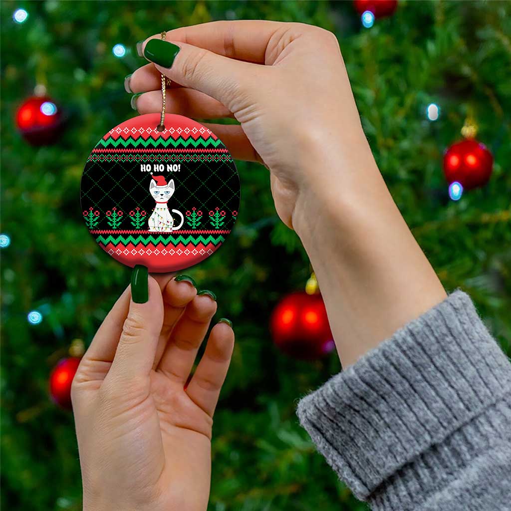 Christmas Cat Ceramic Ornament with Grumpy Cat in Santa Hat Holiday Lights - Wonder Print Shop