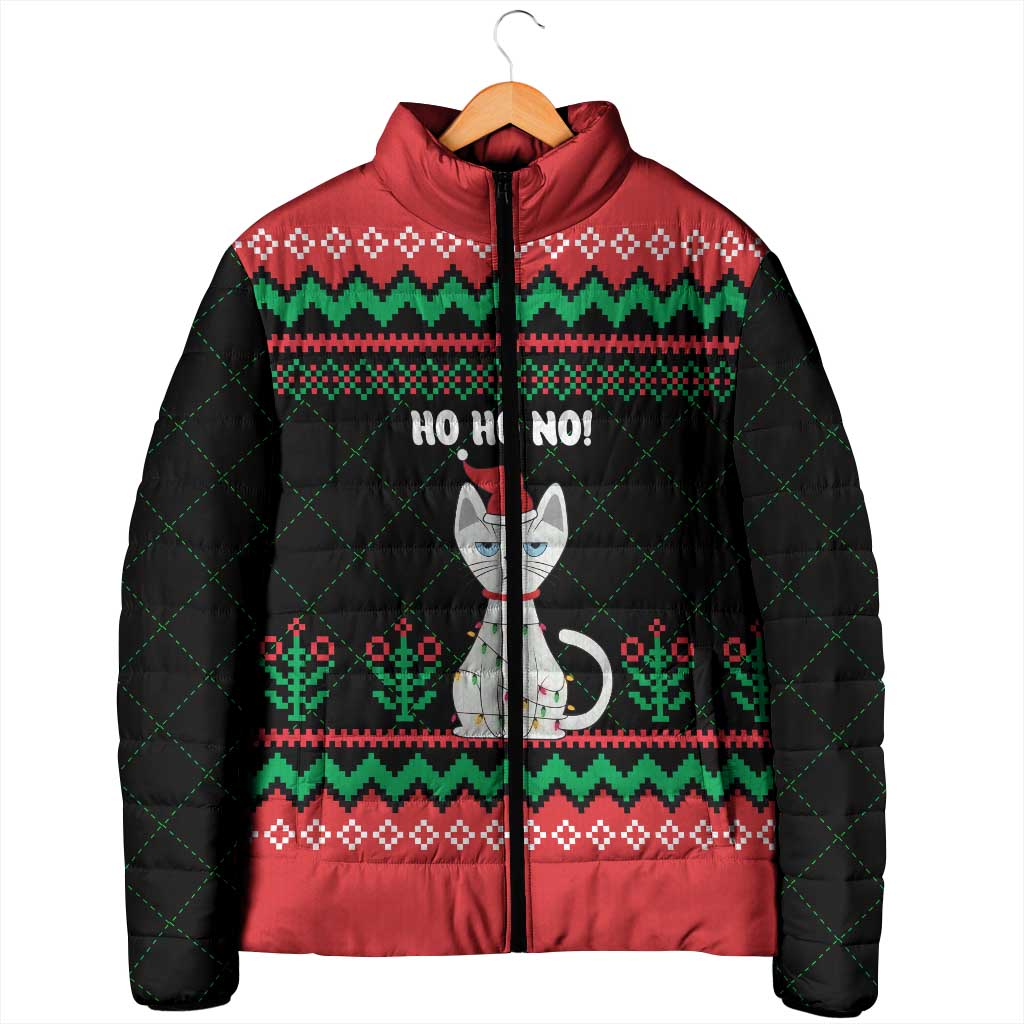 Christmas Cat Padded Jacket with Grumpy Cat in Santa Hat Holiday Lights - Wonder Print Shop
