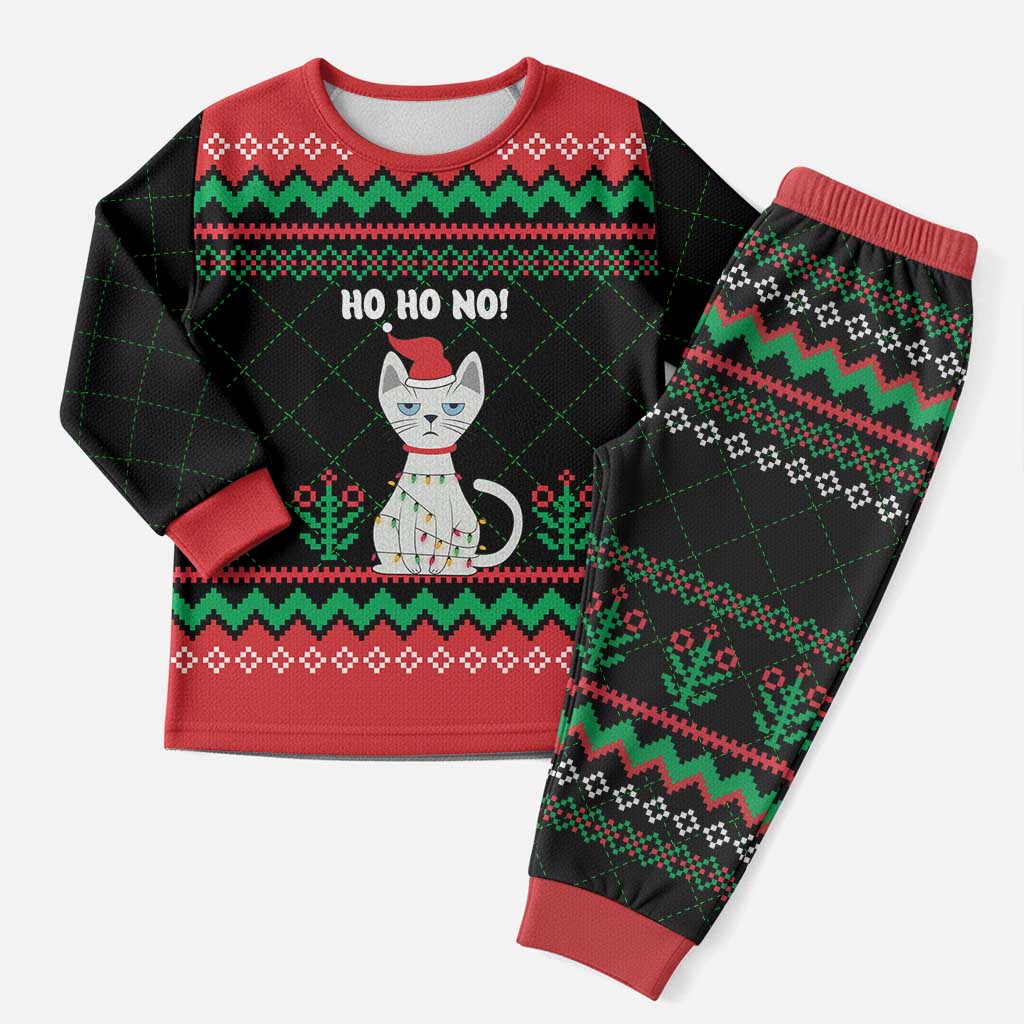 Christmas Cat Christmas Pajama Set with Grumpy Cat in Santa Hat Holiday Lights - Wonder Print Shop