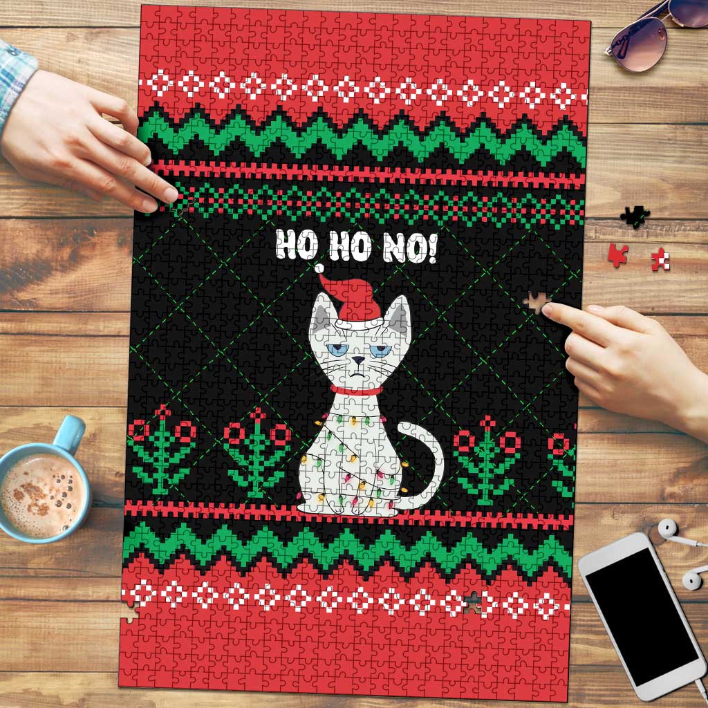 Christmas Cat Puzzle with Grumpy Cat in Santa Hat Holiday Lights - Wonder Print Shop