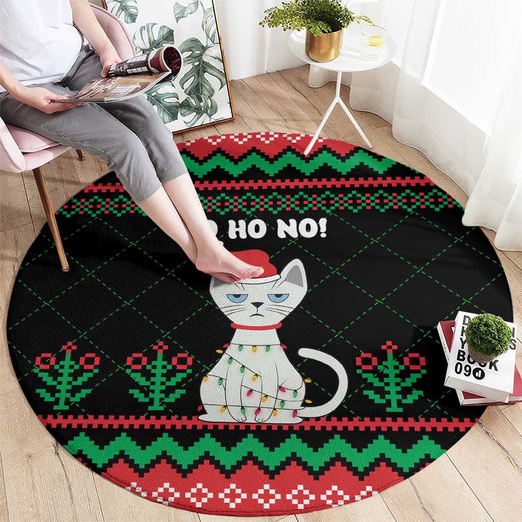 Christmas Cat Round Carpet with Grumpy Cat in Santa Hat Holiday Lights - Wonder Print Shop