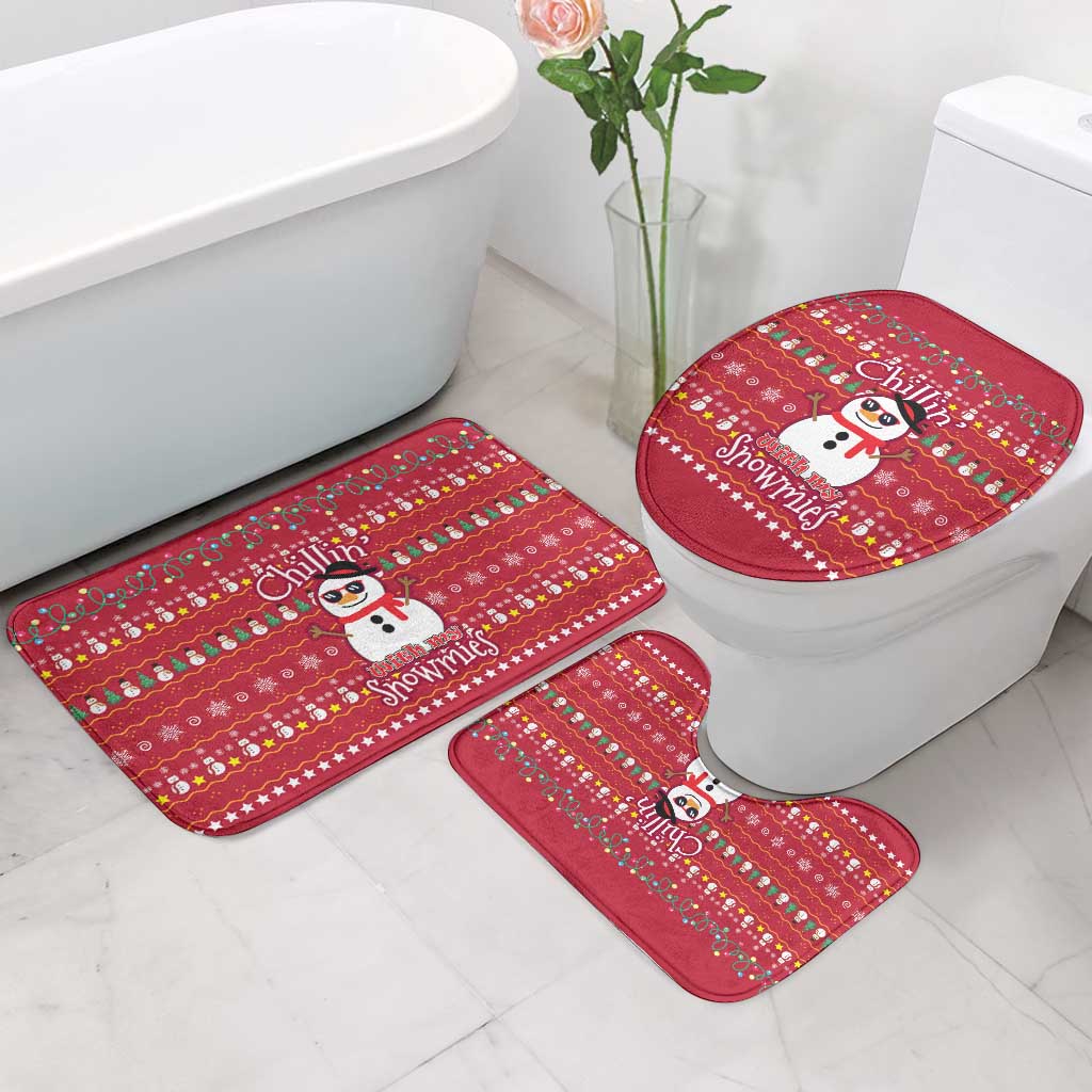 Christmas Chillin With My Snowmies Bathroom Set Cool Snowman Red Snowflake Light String - Wonder Print Shop