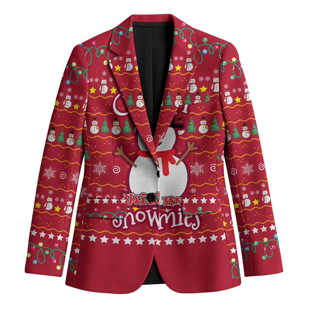 Christmas Chillin With My Snowmies Blazer Cool Snowman Red Snowflake Light String - Wonder Print Shop