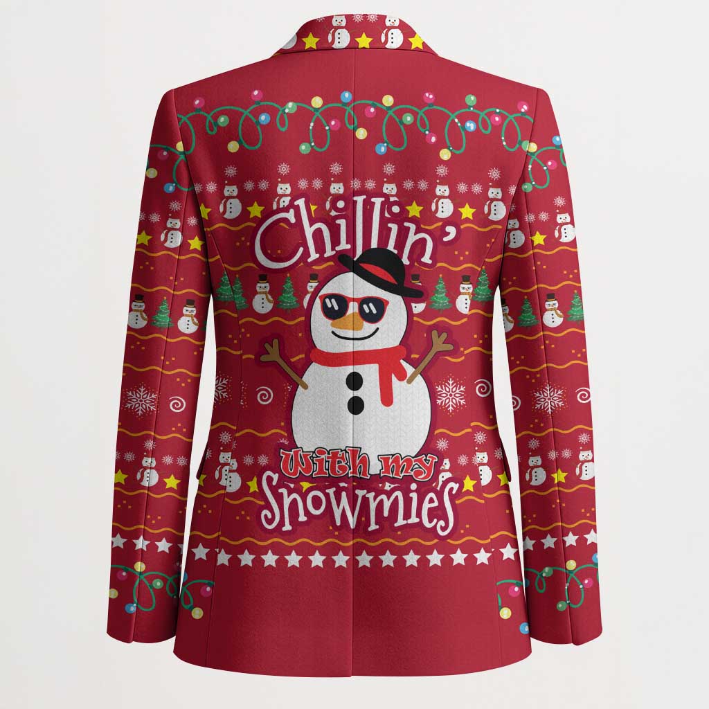 Christmas Chillin With My Snowmies Blazer Cool Snowman Red Snowflake Light String - Wonder Print Shop