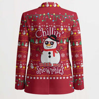 Christmas Chillin With My Snowmies Blazer Cool Snowman Red Snowflake Light String - Wonder Print Shop