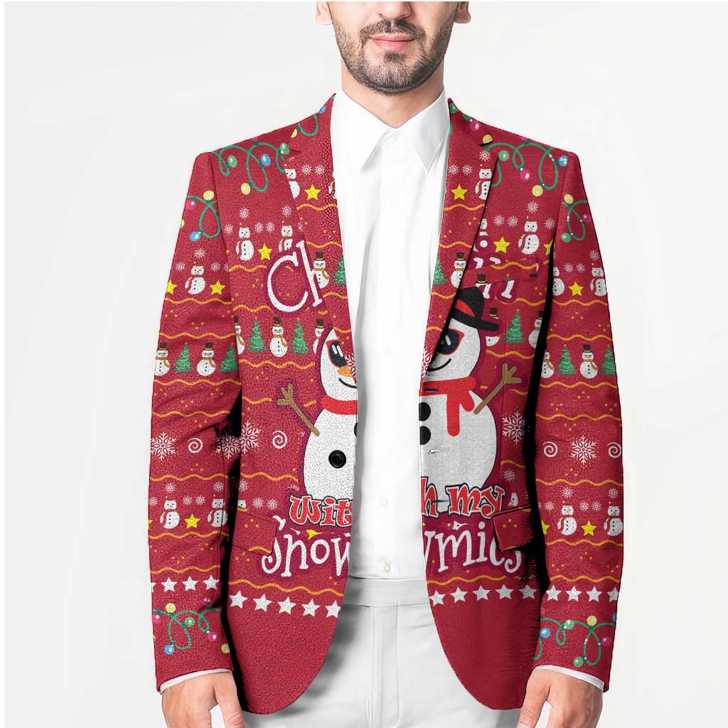Christmas Chillin With My Snowmies Blazer Cool Snowman Red Snowflake Light String - Wonder Print Shop