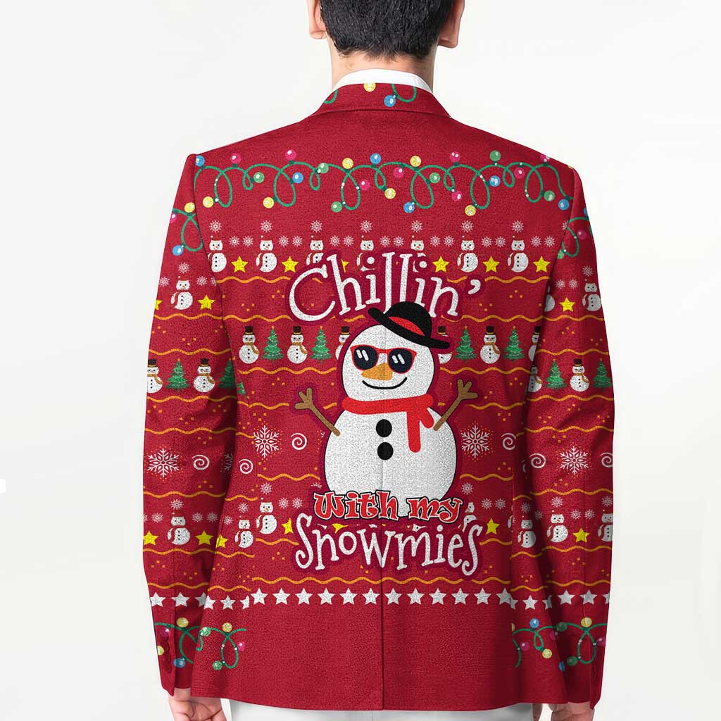 Christmas Chillin With My Snowmies Blazer Cool Snowman Red Snowflake Light String - Wonder Print Shop