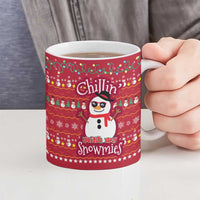 Christmas Chillin With My Snowmies Ceramic Mug Cool Snowman Red Snowflake Light String - Wonder Print Shop